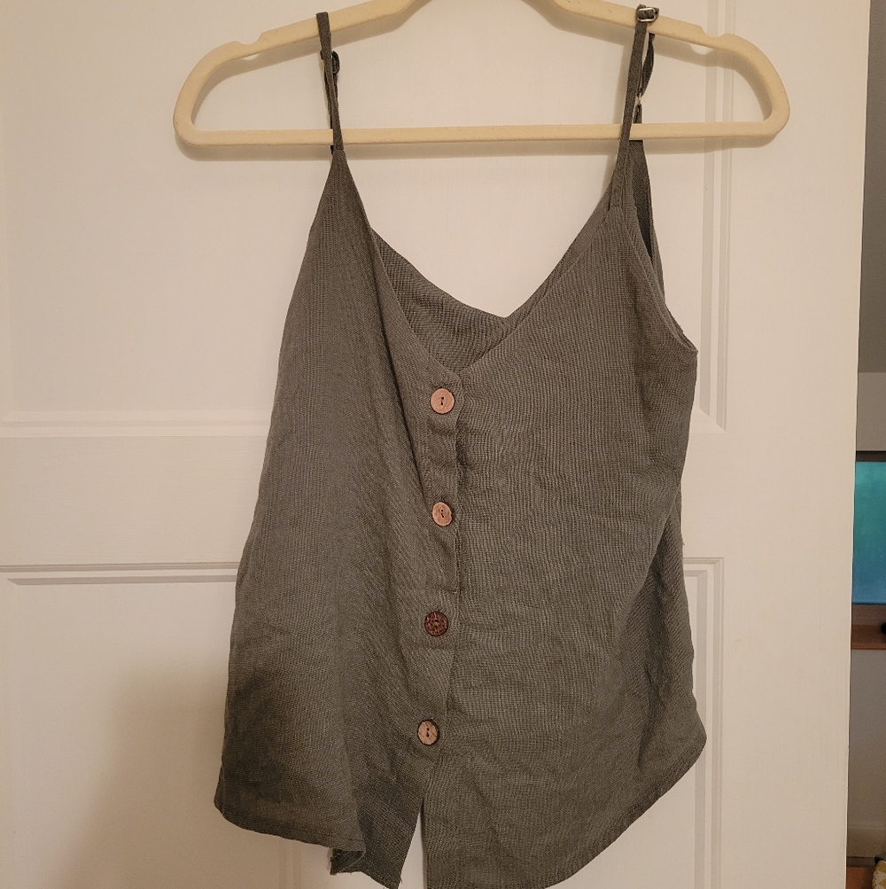 LA MIEL Olive Green Button-Down Tank Top Size Medium